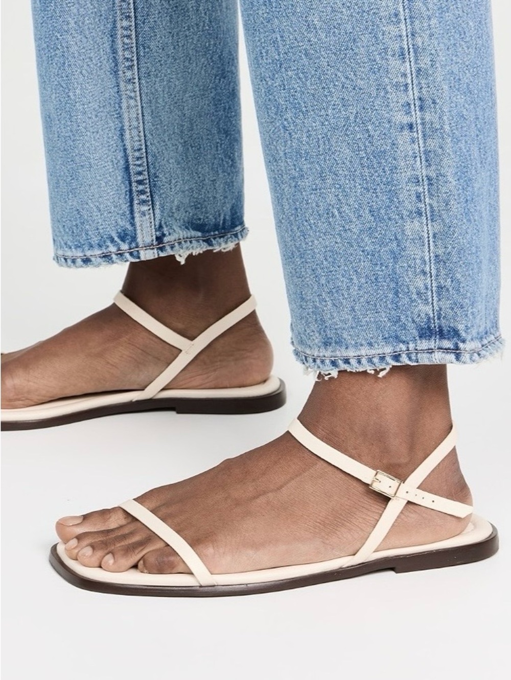 Reformation Cream Strappy Square-Toe Slide Sandals